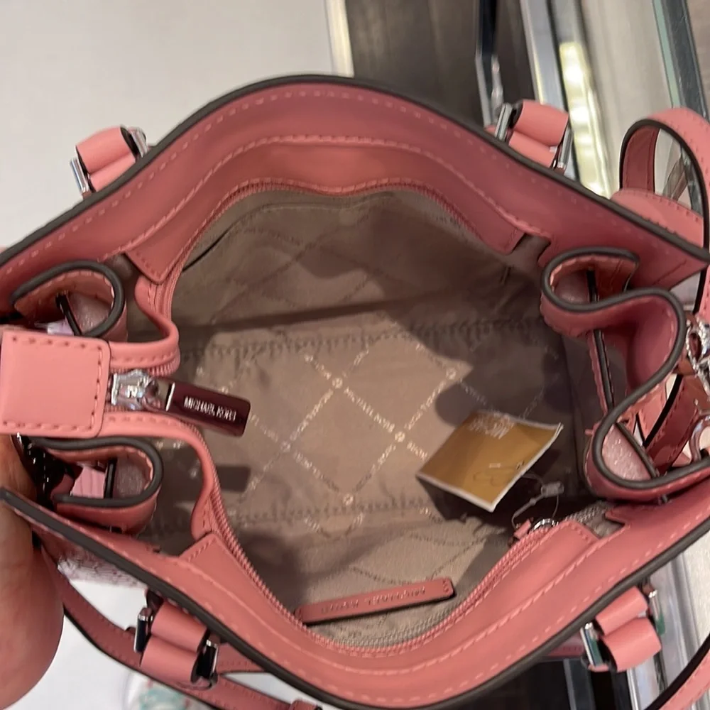 MICHAEL KORS Hamilton Small Crocodile Embossed Faux Leather Satchel Primrose NWT